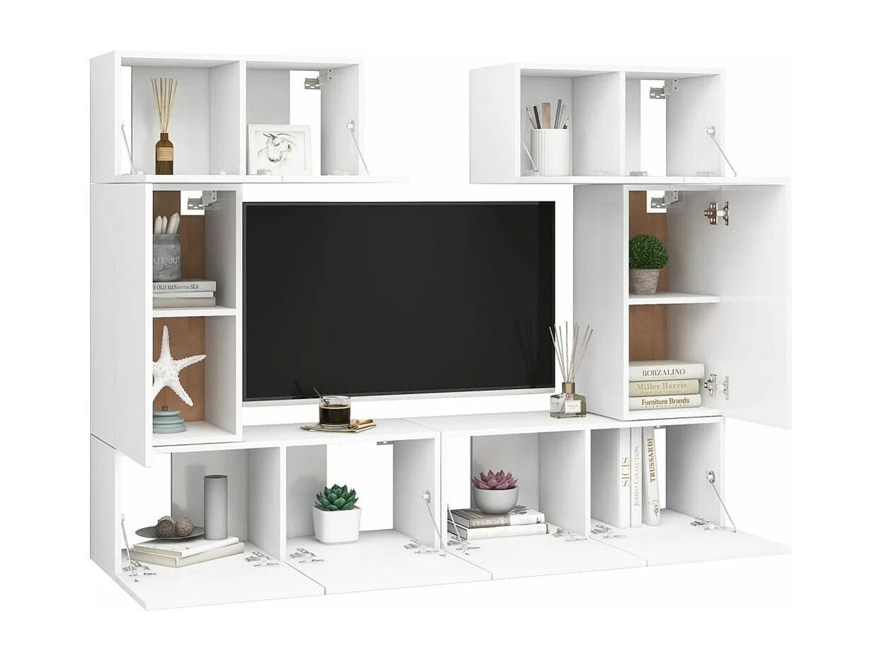 6 peças conjunto de móveis de TV contraplacado branco