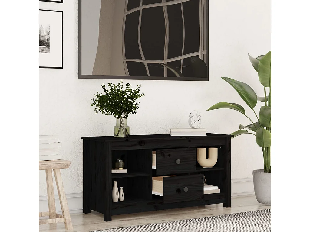 Meuble TV Noir 103x36,5x52 cm Bois de pin massif