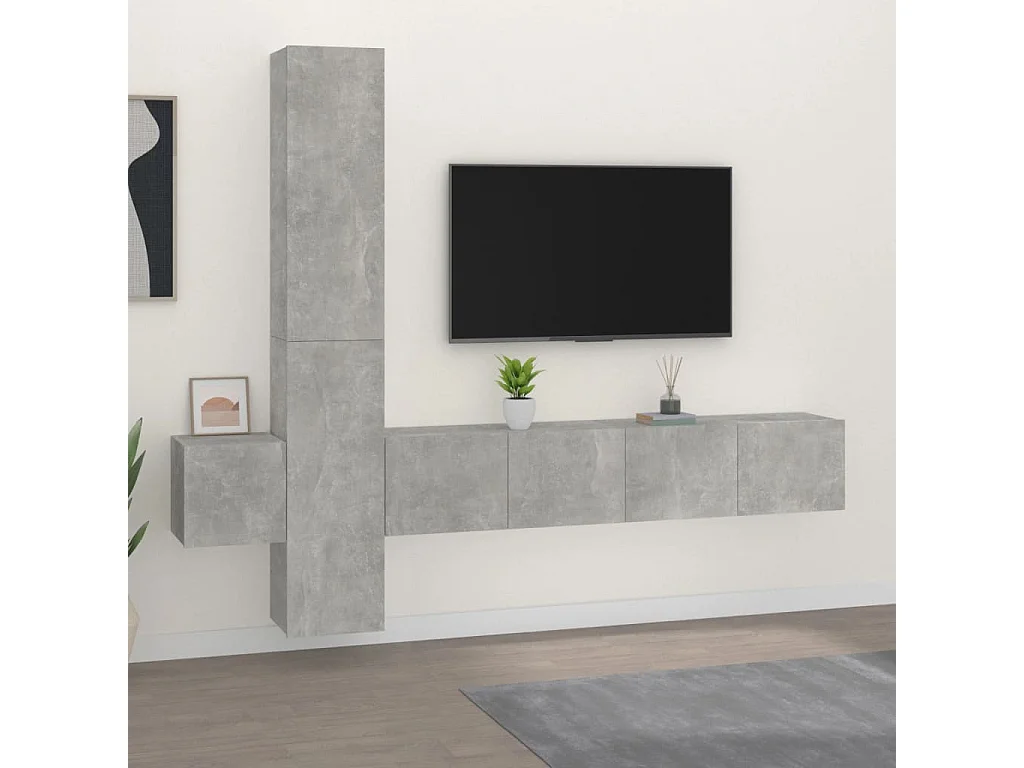 Conjunto móveis de TV 5 peças madeira processada cinzento cimento