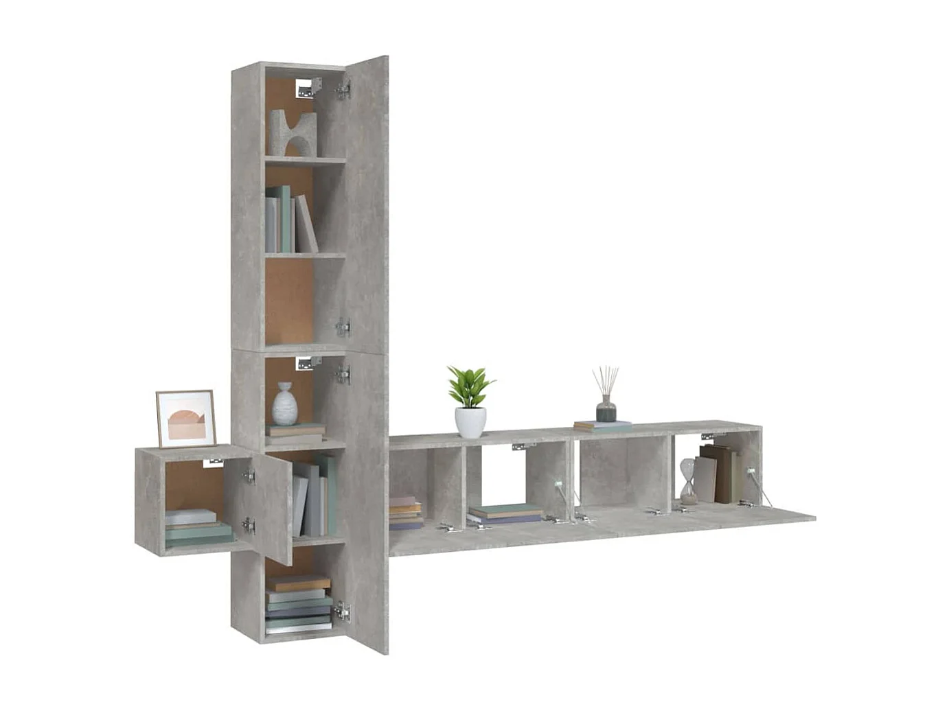 Conjunto móveis de TV 5 peças madeira processada cinzento cimento