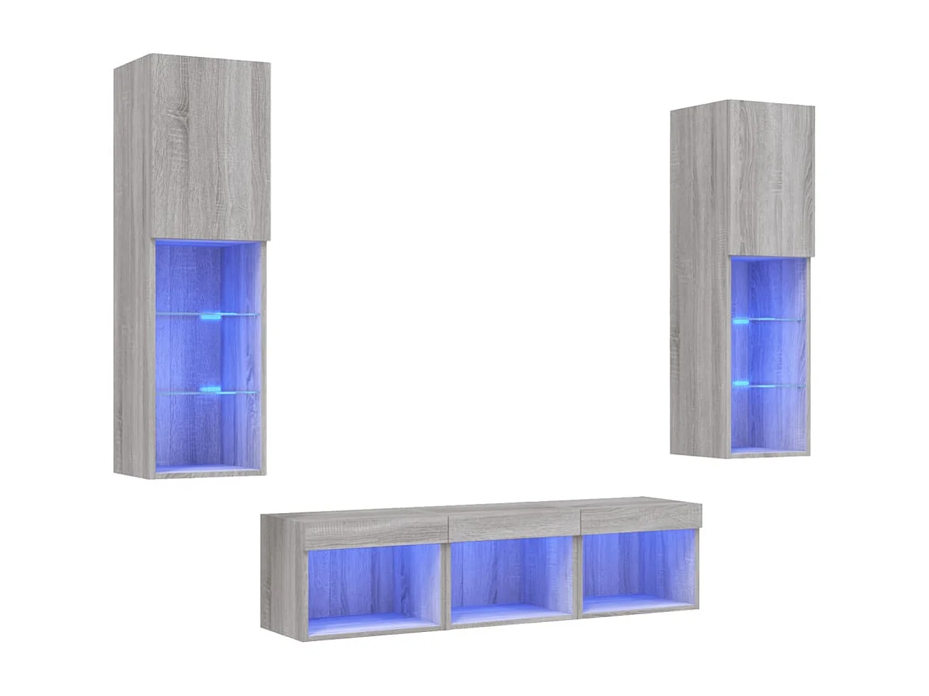 Unités murales TV avec LED 5 pièces gris sonoma bois d'ingénierie