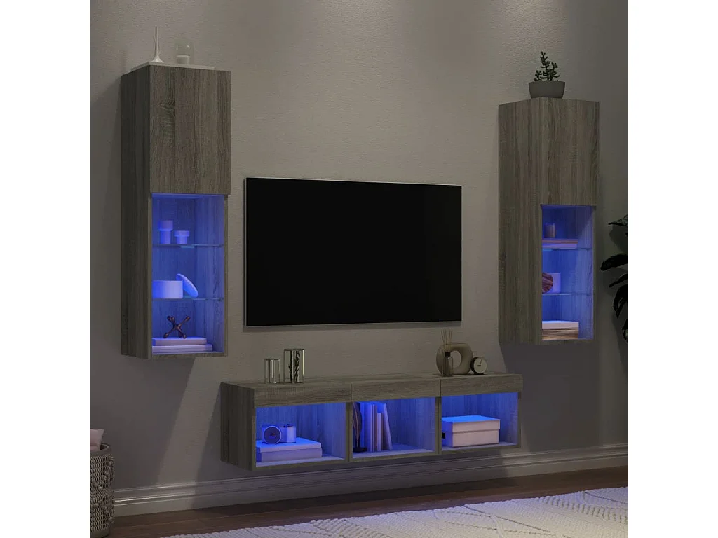 Unités murales TV avec LED 5 pièces gris sonoma bois d'ingénierie