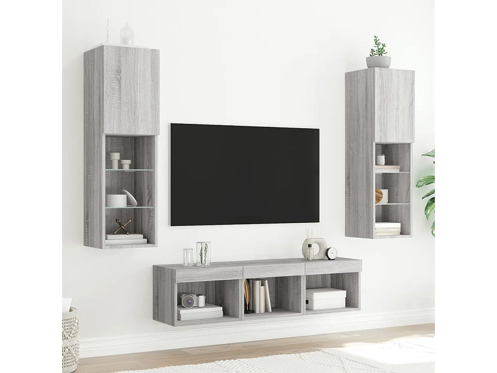 Unités murales TV avec LED 5 pièces gris sonoma bois d'ingénierie