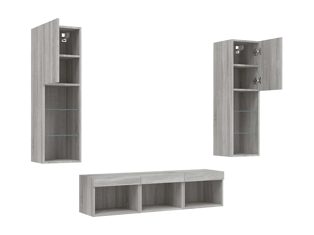 Unités murales TV avec LED 5 pièces gris sonoma bois d'ingénierie