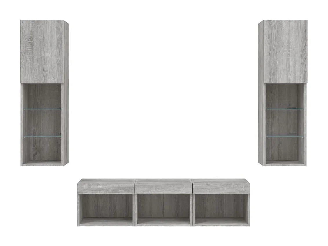 Unités murales TV avec LED 5 pièces gris sonoma bois d'ingénierie
