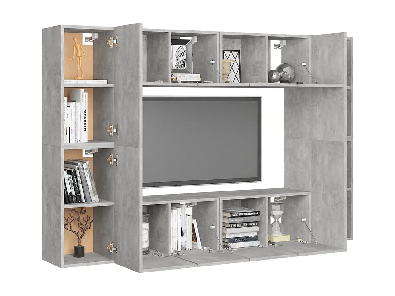 Ensemble de meubles TV 8 pièces Gris béton Aggloméré