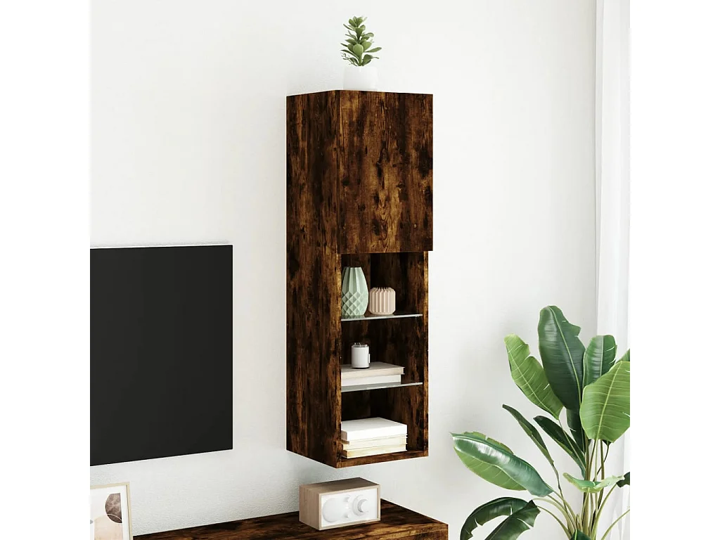 Meuble TV avec lumières LED chêne fumé 30,5x30x102 cm