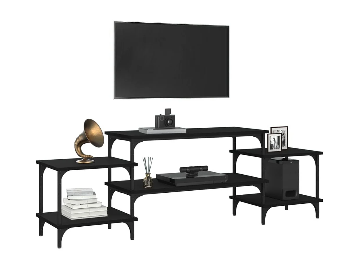 Meuble TV noir 157x35x52 cm bois d'ingénierie
