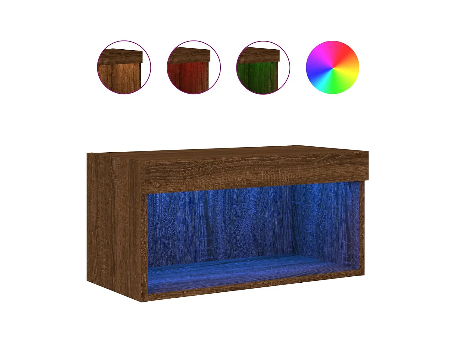 Móvel de TV com luzes LED 60x30x30 cm carvalho castanho