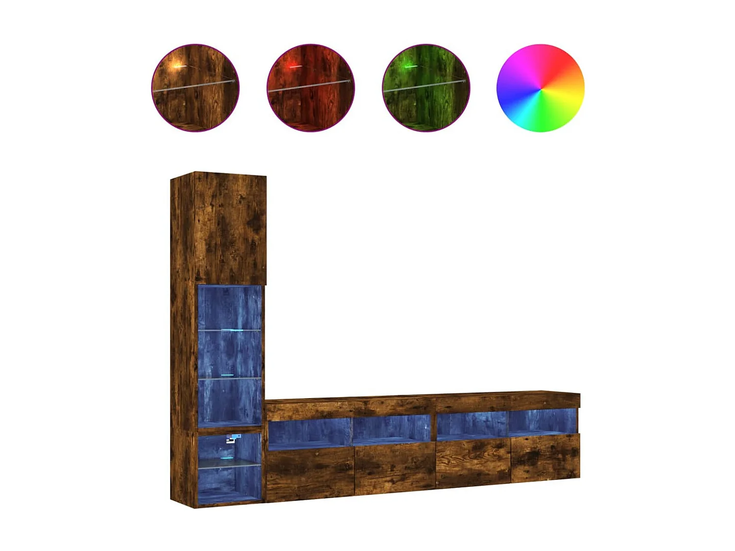 8-delige tv-wandmeubelset met LED bewerkt hout gerookt eiken