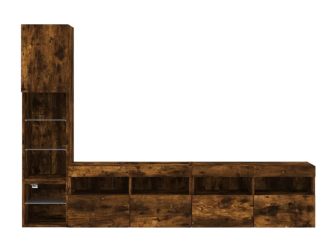 8-delige tv-wandmeubelset met LED bewerkt hout gerookt eiken