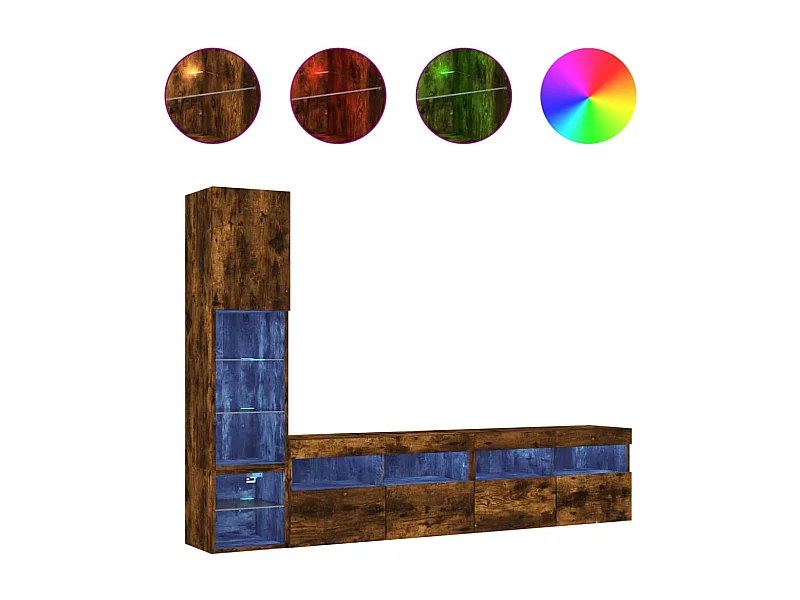 8-delige tv-wandmeubelset met LED bewerkt hout gerookt eiken