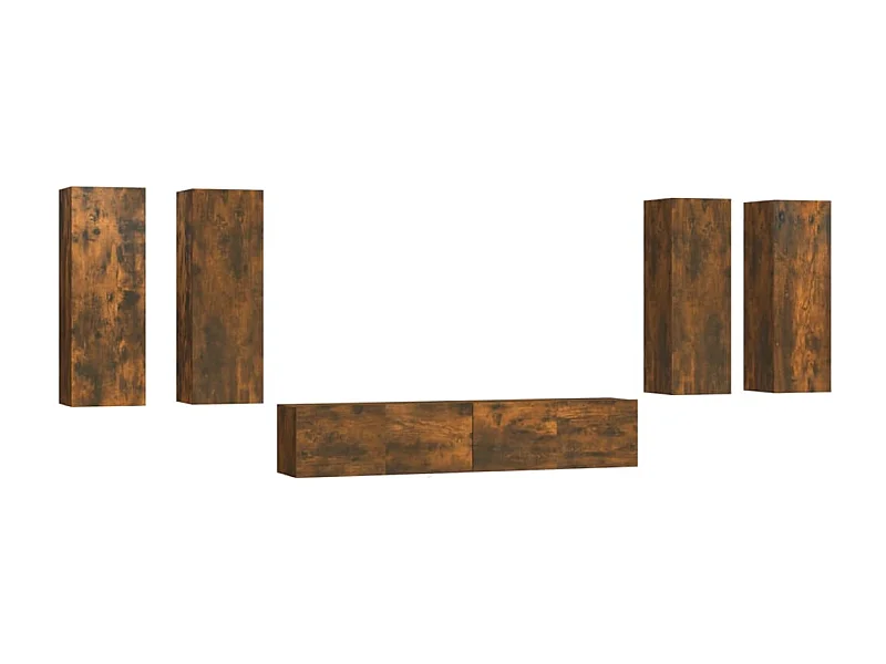 Set de muebles de TV 6 piezas madera contrachapada roble ahumado