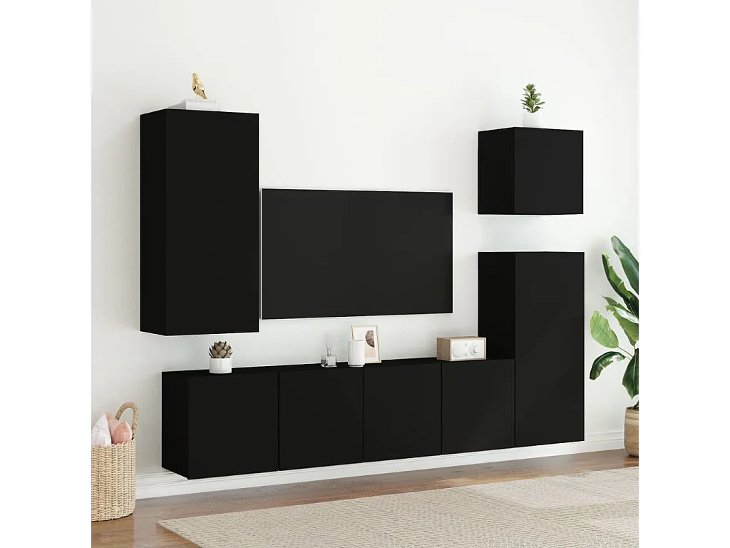 Meubles TV muraux 2 pièces noir 80x30x41 cm