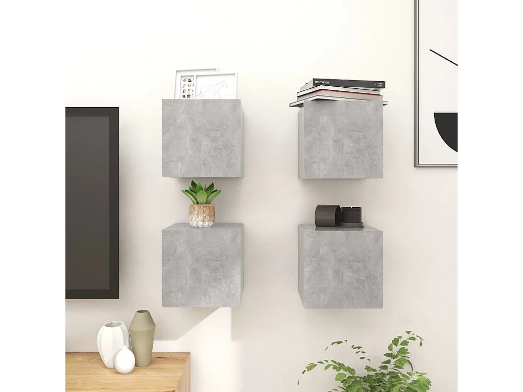 Meubles TV muraux 4 pièces Gris béton 30,5x30x30 cm