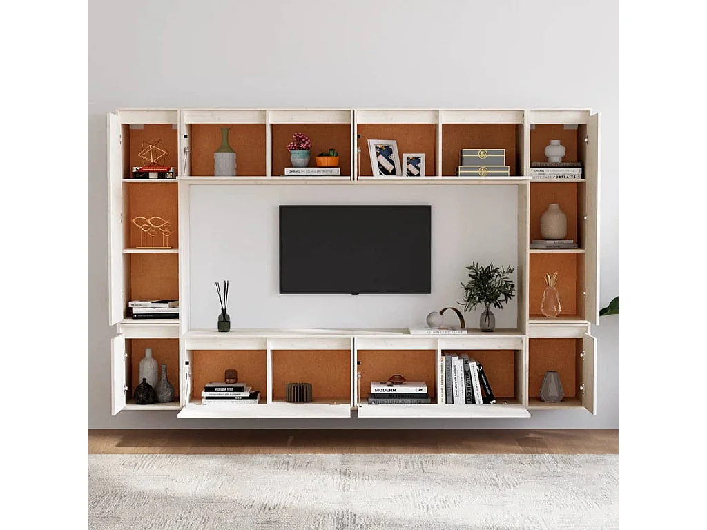 Meubles TV 8 pièces Blanc Bois massif de pin