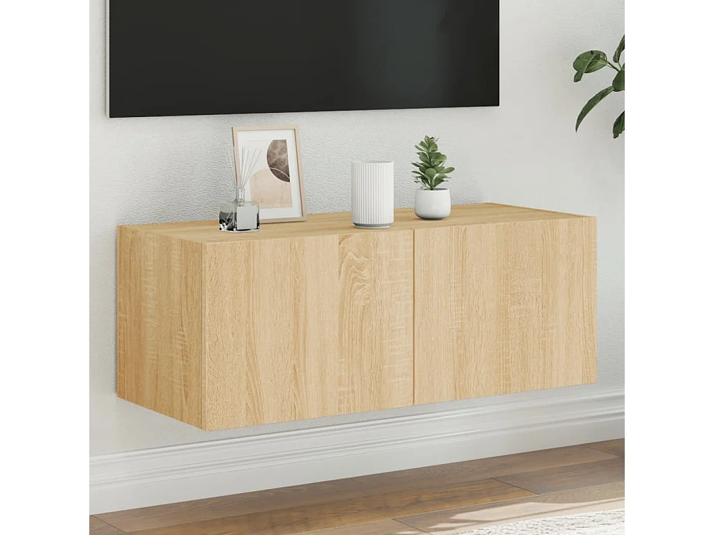 Tv-wandmeubel met LED-verlichting 80x35x31 cm sonoma eikenkleur