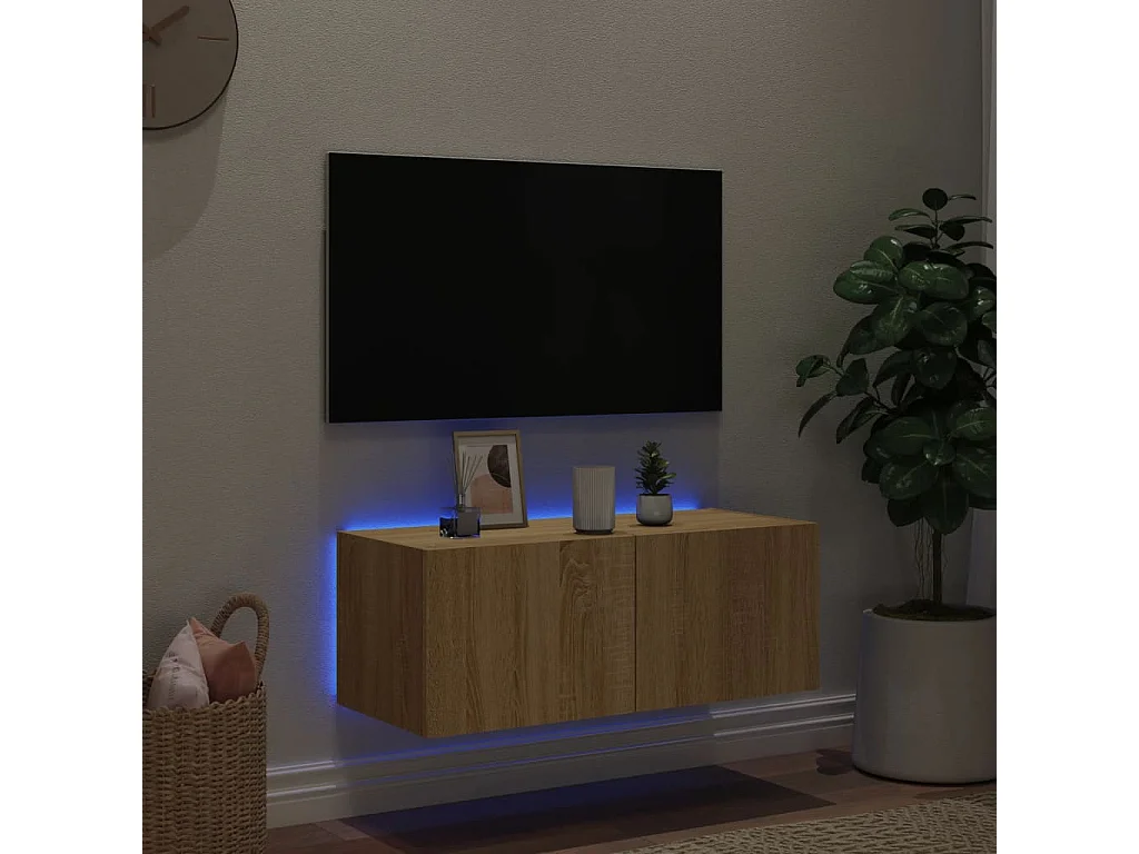 Tv-wandmeubel met LED-verlichting 80x35x31 cm sonoma eikenkleur