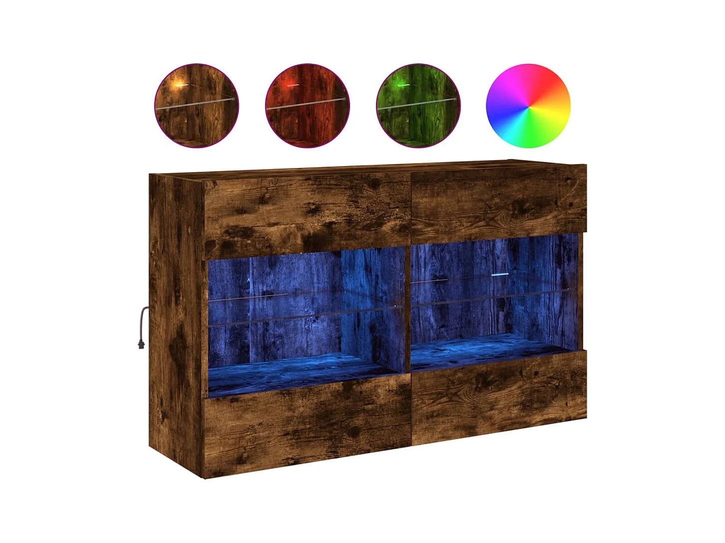 Meuble TV mural avec lumières LED chêne fumé 98,5x30x60,5 cm