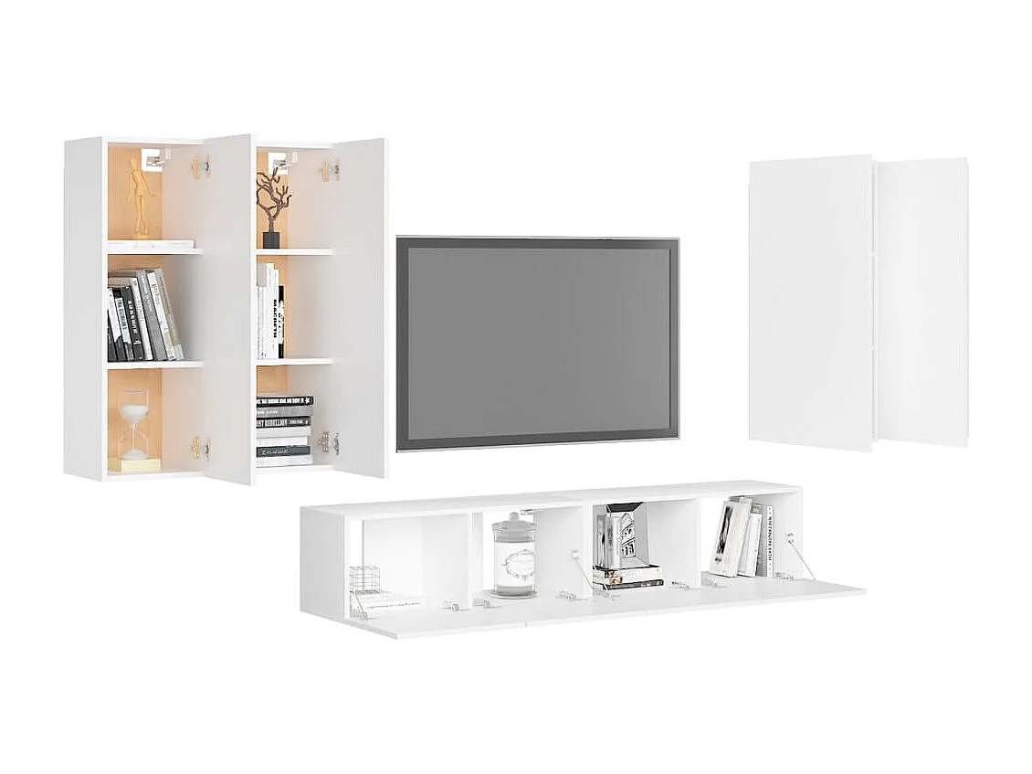 6-delige Tv-meubelset bewerkt hout wit