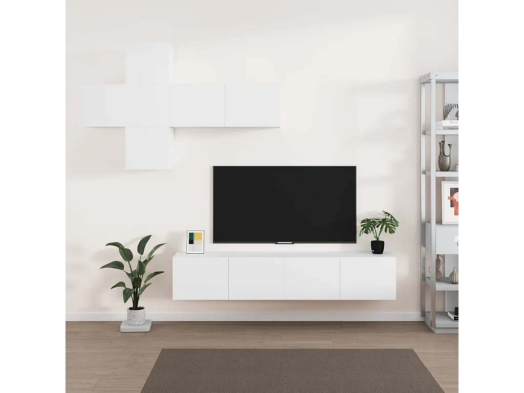 Set de muebles para TV 7 piezas madera contrachapada blanco