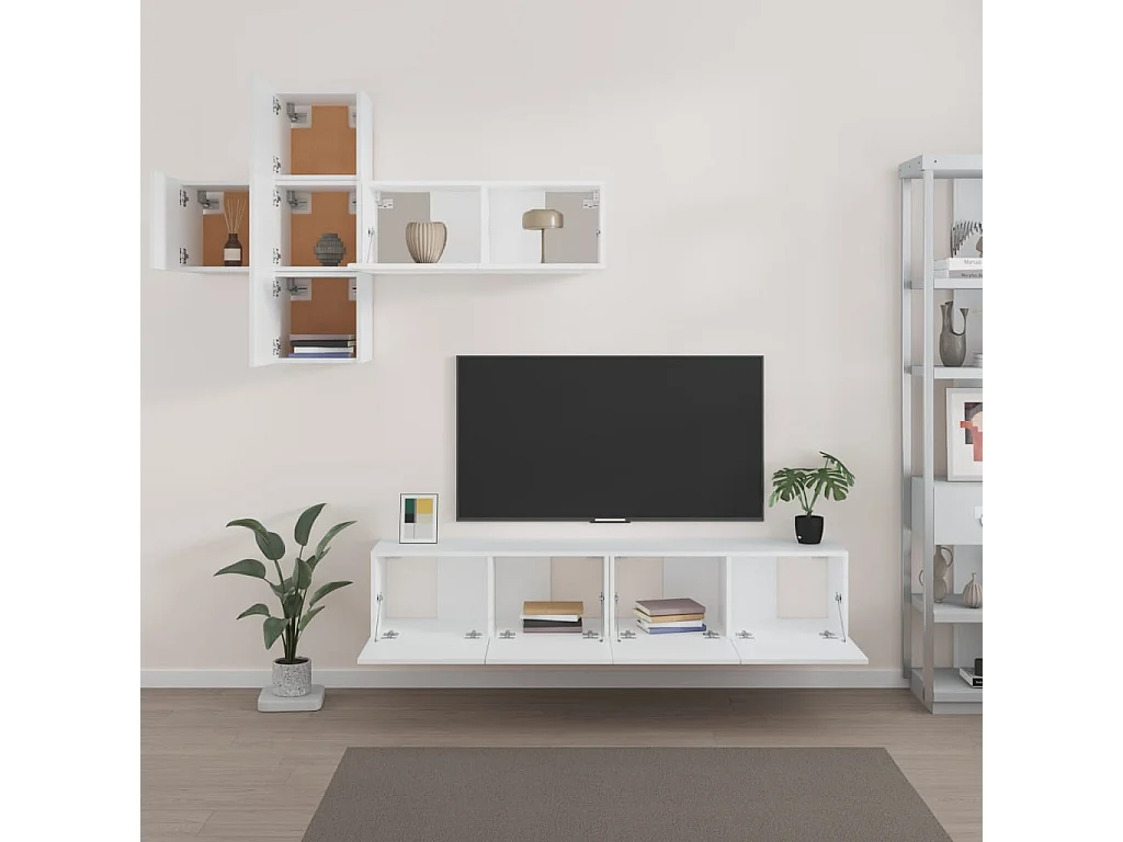 Set de muebles para TV 7 piezas madera contrachapada blanco