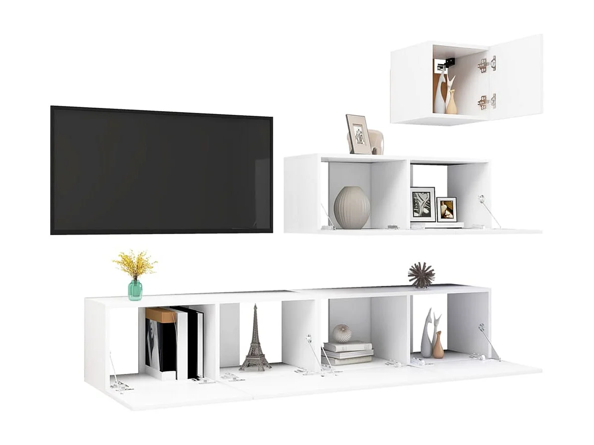 4-delige Tv-meubelset bewerkt hout wit