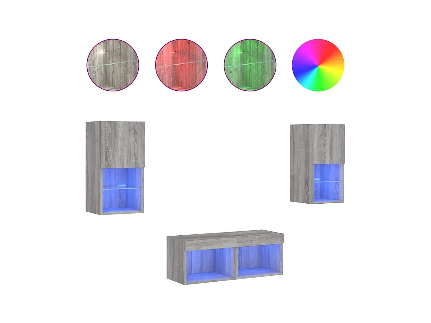 4-delige tv-wandmeubelset met LED-verlichting grijs sonoma
