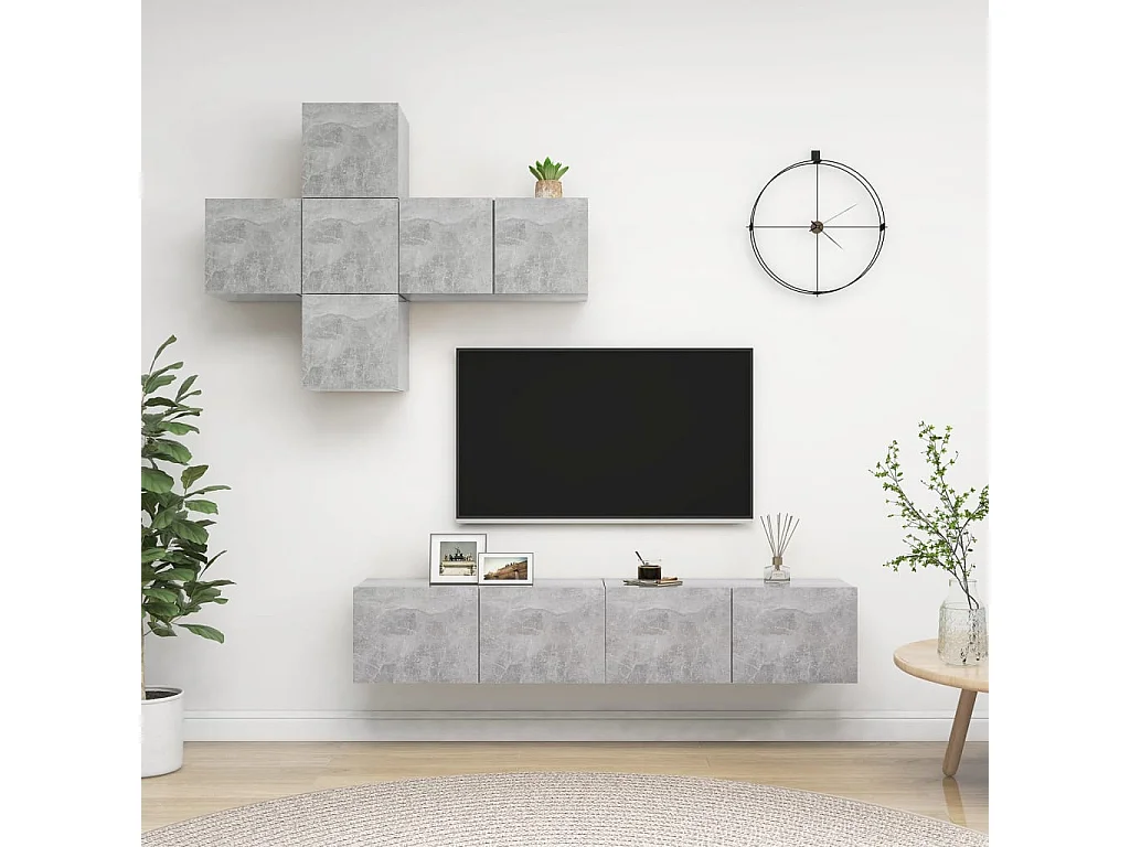 Ensemble de meuble TV 7 pièces Gris béton Aggloméré