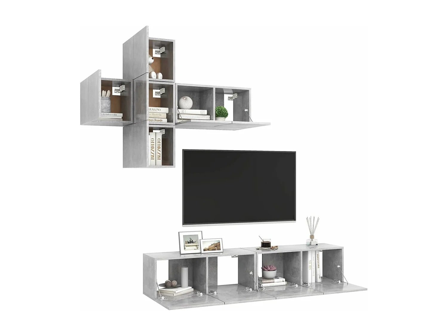 Ensemble de meuble TV 7 pièces Gris béton Aggloméré