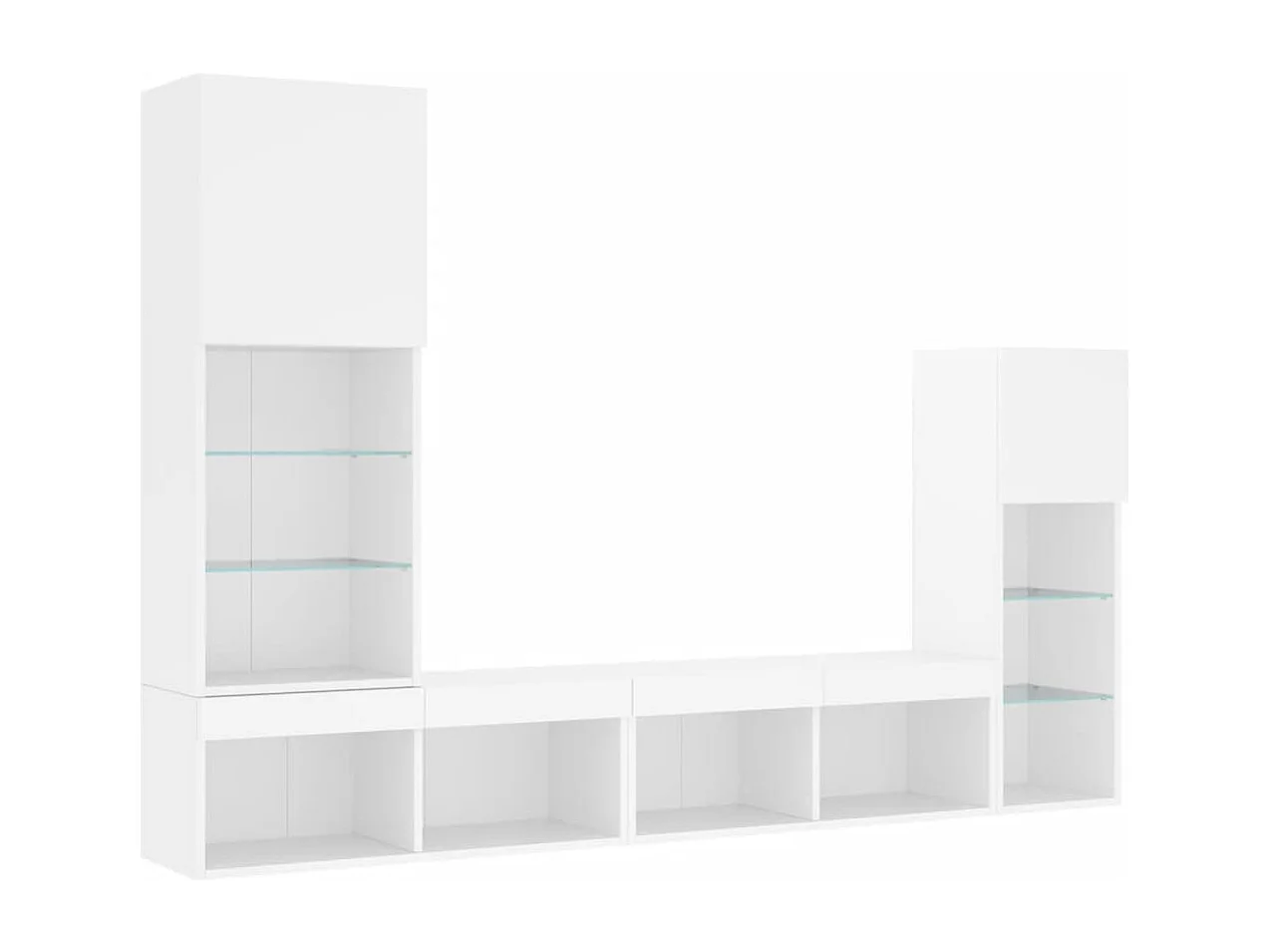 Muebles de TV de pared con LED 4 piezas madera ingeniería blanco