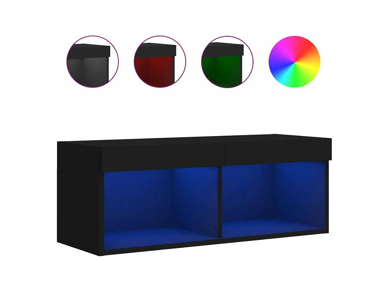 Meuble TV avec lumières LED noir 80x30x30 cm