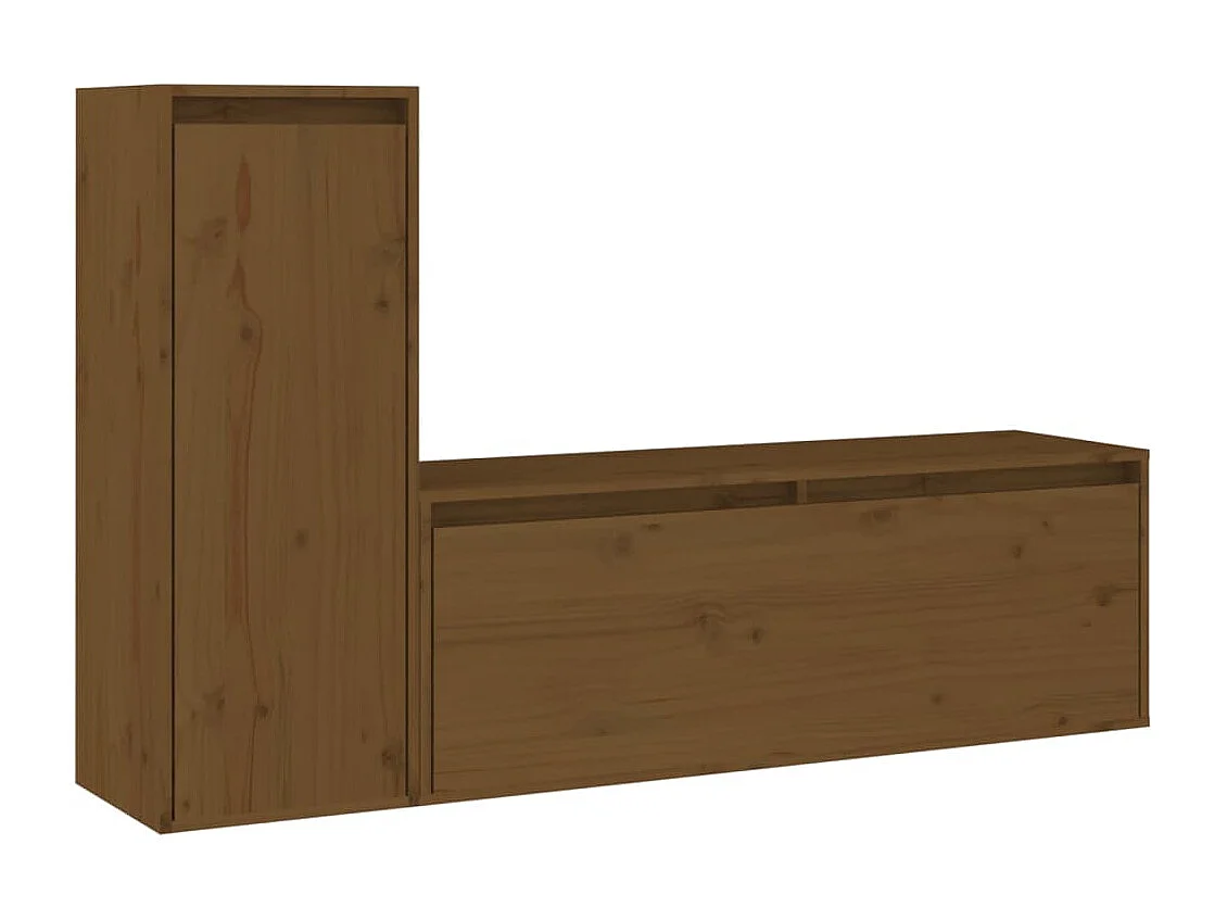 Meubles TV 2 pièces Marron miel Bois massif de pin