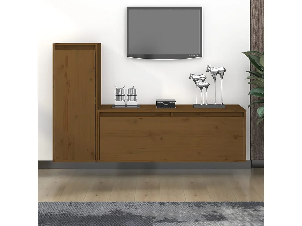 Meubles TV 2 pièces Marron miel Bois massif de pin