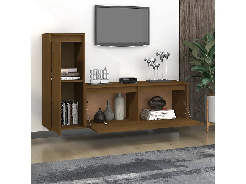 Meubles TV 2 pièces Marron miel Bois massif de pin