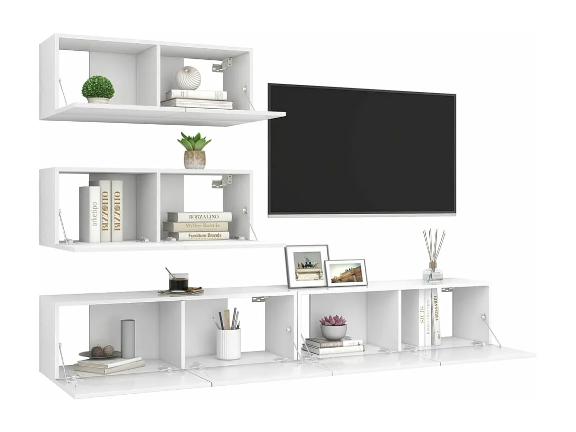 4-delige Tv-meubelset bewerkt hout wit