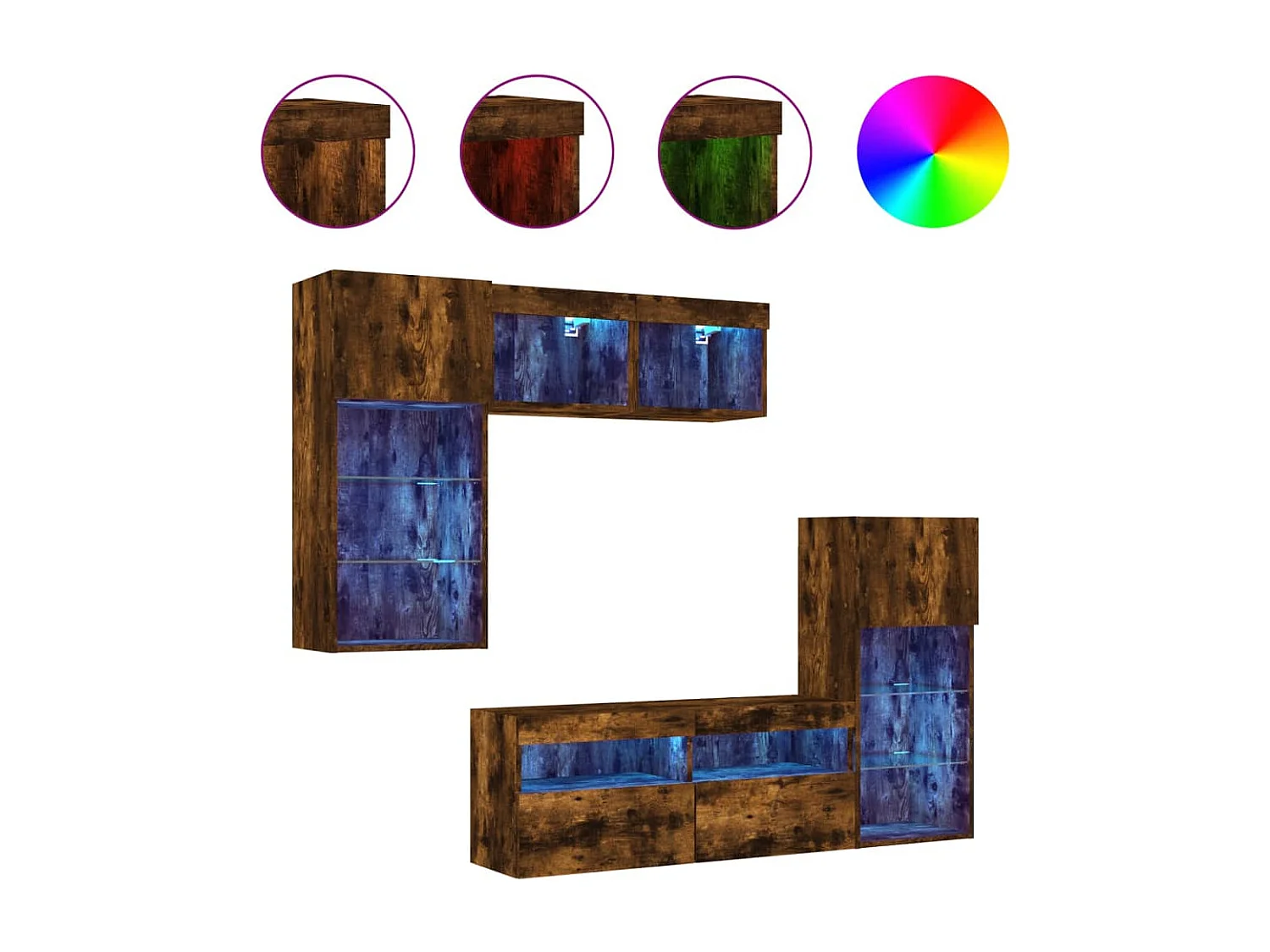 Unités murales TV avec LED 5 pièces chêne fumé bois d'ingénierie