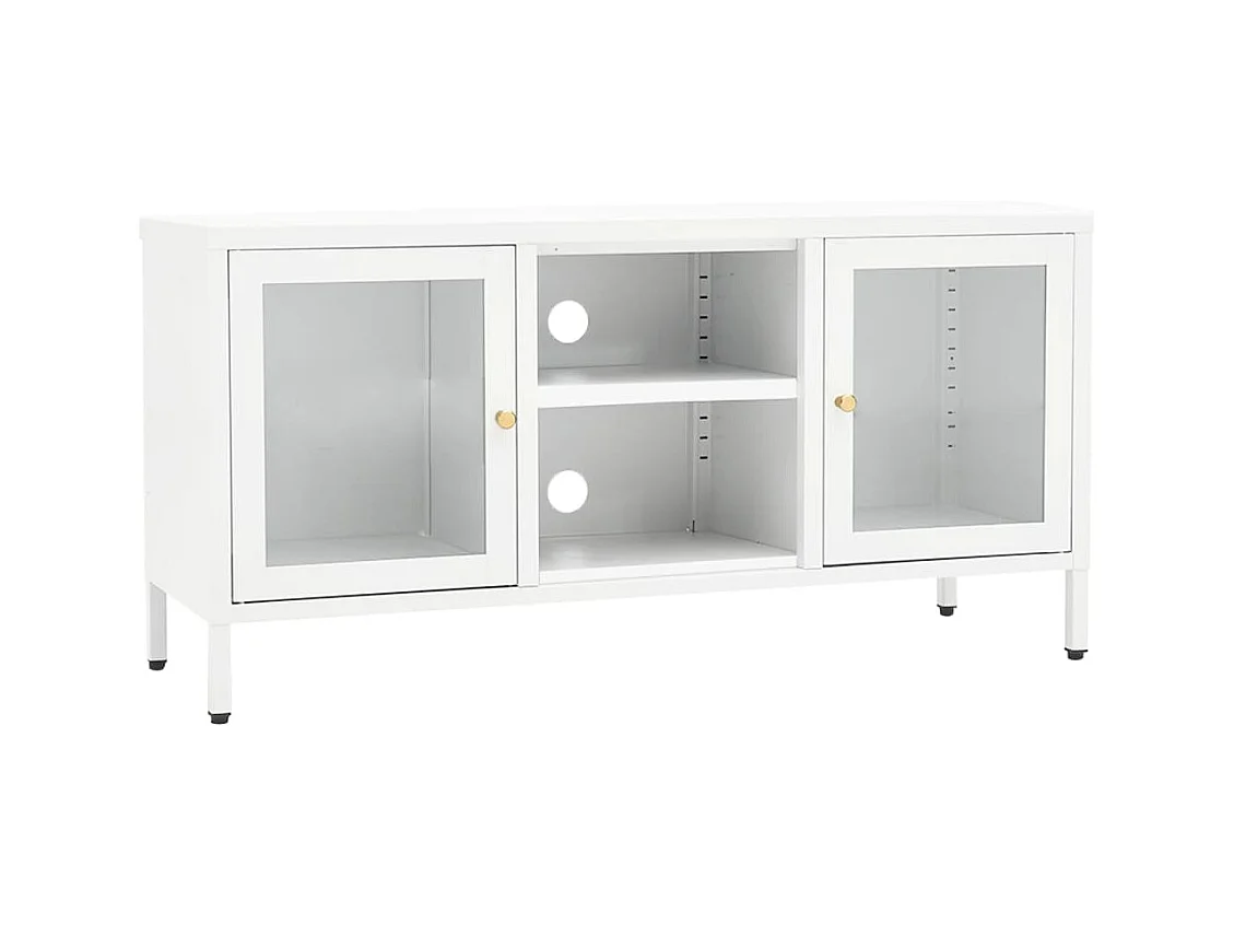 Meuble TV Blanc 105x35x52 cm Acier et verre