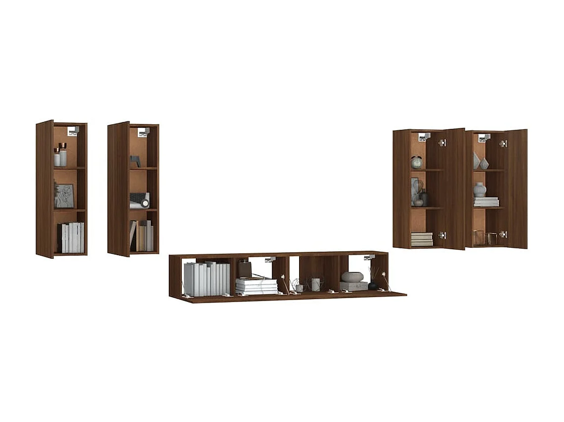 Conjunto móveis de TV 6peças madeira processada carvalho castanho