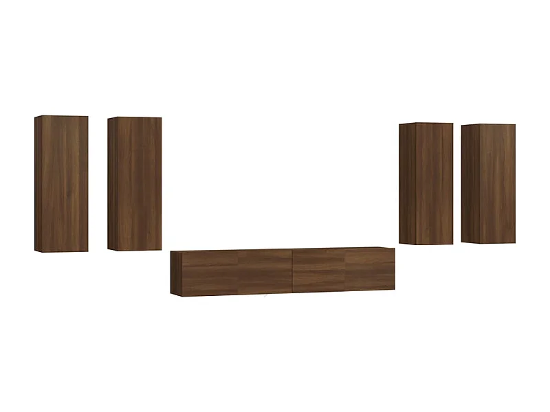 Conjunto móveis de TV 6peças madeira processada carvalho castanho