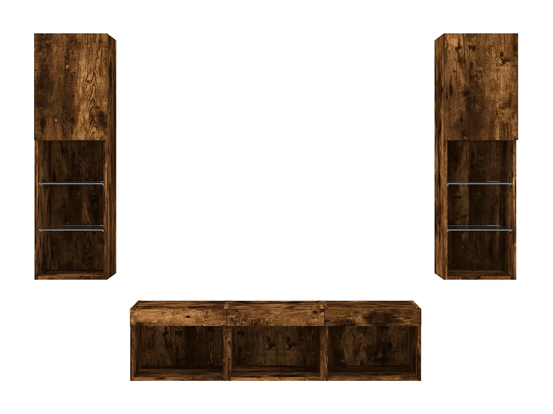 Unités murales TV avec LED 5 pièces chêne fumé bois d'ingénierie