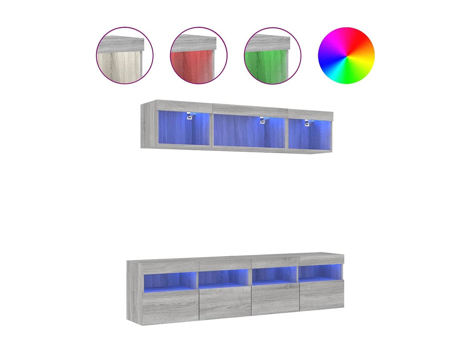 5 peças móveis parede p/ TV c/ LEDs deriv. madeira cinza sonoma