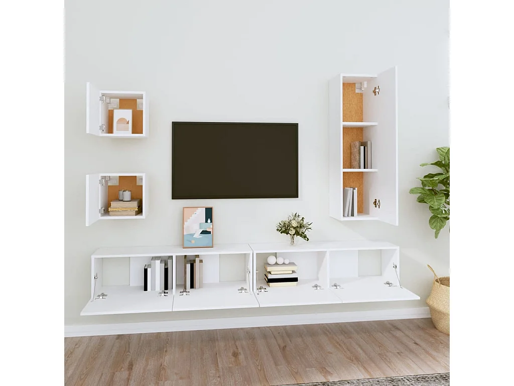 Ensemble de meubles TV 5 pièces Blanc Bois d'ingénierie