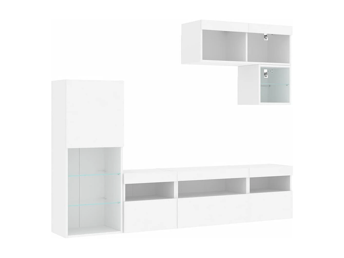 6-delige Tv-wandmeubelset met LED-verlichting bewerkt hout wit