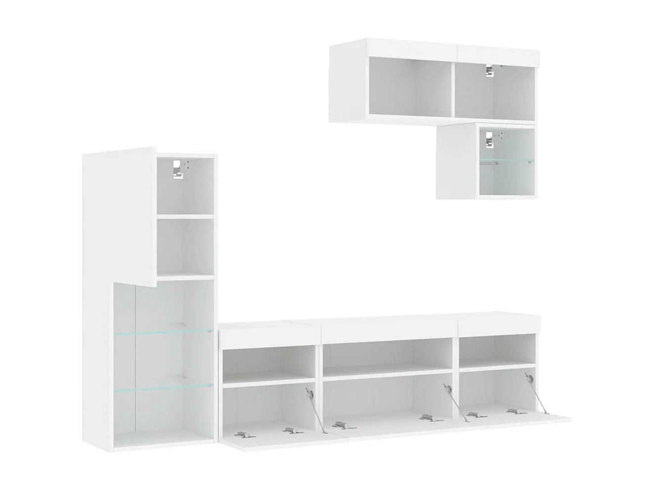 6-delige Tv-wandmeubelset met LED-verlichting bewerkt hout wit