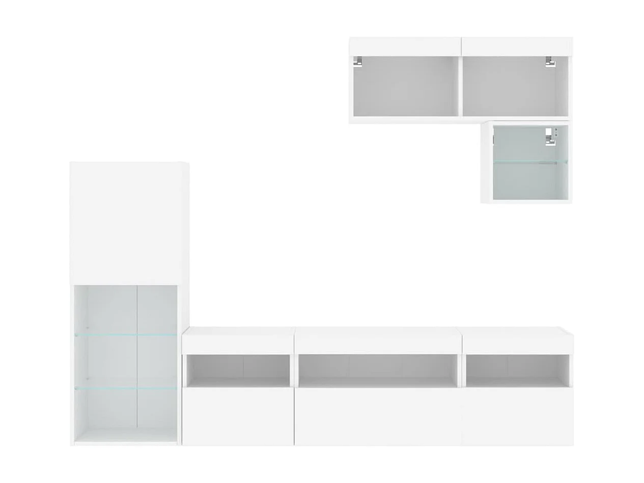 Unités murales TV avec LED 6 pièces blanc bois d'ingénierie