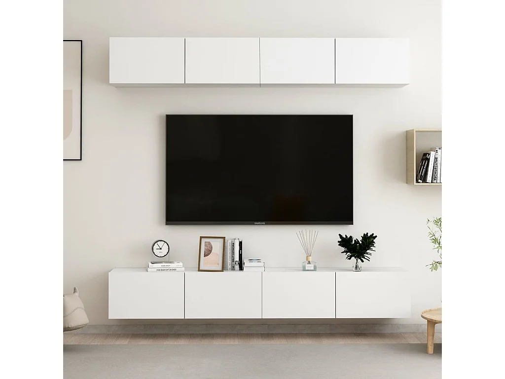 Móveis de TV 4 peças 100x30x30 cm contraplacado branco