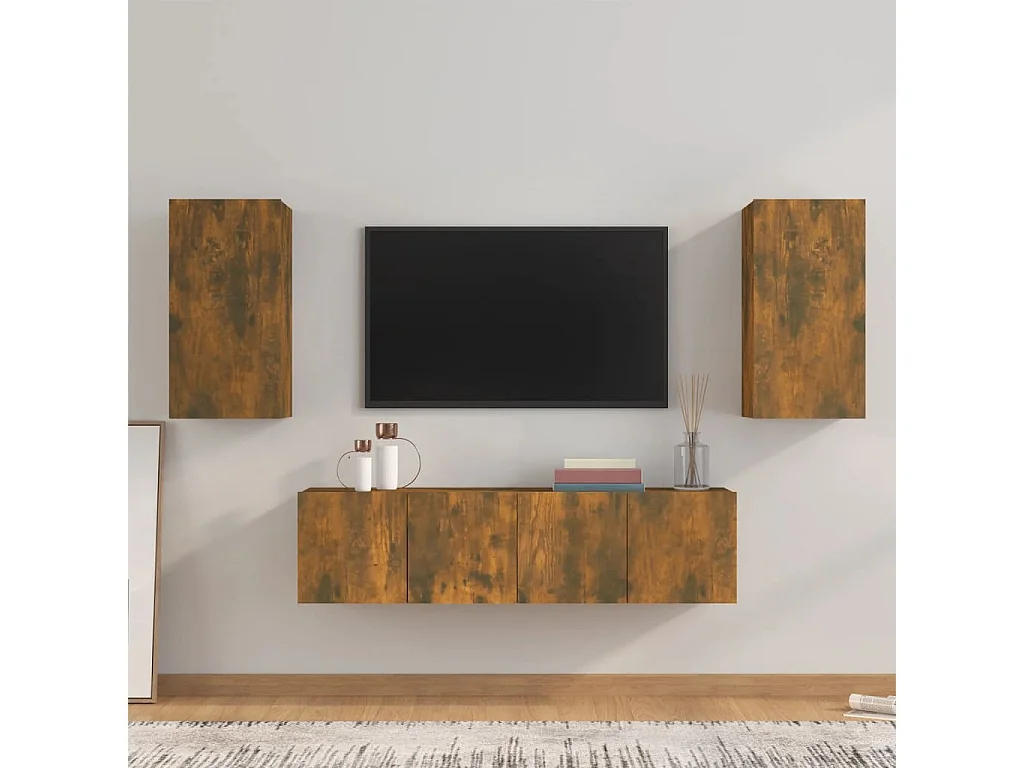 Ensemble de meubles TV 4 pièces Chêne fumé Bois d'ingénierie