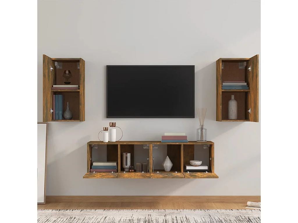 Ensemble de meubles TV 4 pièces Chêne fumé Bois d'ingénierie