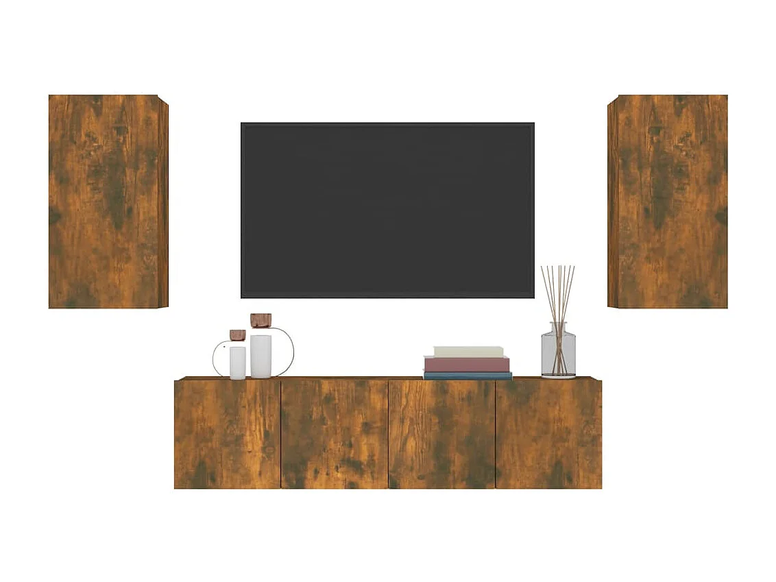 Ensemble de meubles TV 4 pièces Chêne fumé Bois d'ingénierie